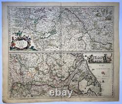 RHINE RIVER c. 1680 FREDERIK DE WIT LARGE ANTIQUE MAP 17TH CENTURY