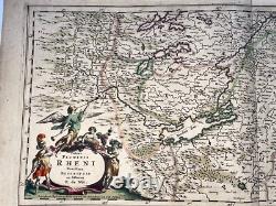 RHINE RIVER c. 1680 FREDERIK DE WIT LARGE ANTIQUE MAP 17TH CENTURY