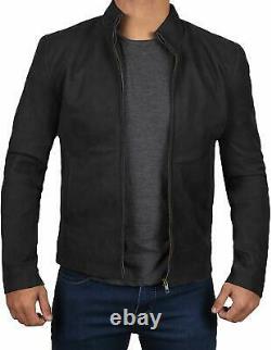 ROXA NEW Men's Stylish Suede Genuine Leather Jacket Motorcycle Zipper Black Coat