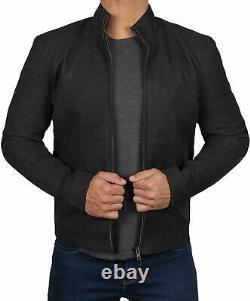 ROXA NEW Men's Stylish Suede Genuine Leather Jacket Motorcycle Zipper Black Coat