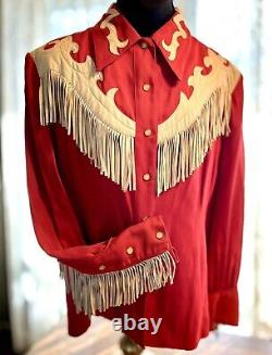 Ranch Maid 1950's Vintage Gabardine Fringe Western Shirt M-L