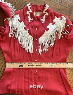 Ranch Maid 1950's Vintage Gabardine Fringe Western Shirt M-L