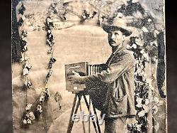 Rare 1/6 Plate Tintype Western Photographer With Large Format Camera