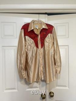 Rare 1950s H Bar C California Ranchwear Bright Gold Red Western Shirt Large