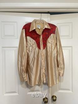 Rare 1950s H Bar C California Ranchwear Bright Gold Red Western Shirt Large