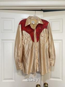 Rare 1950s H Bar C California Ranchwear Bright Gold Red Western Shirt Large