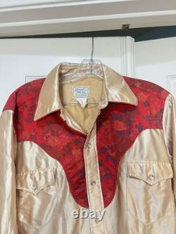 Rare 1950s H Bar C California Ranchwear Bright Gold Red Western Shirt Large