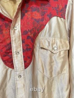 Rare 1950s H Bar C California Ranchwear Bright Gold Red Western Shirt Large