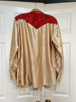 Rare 1950s H Bar C California Ranchwear Bright Gold Red Western Shirt Large