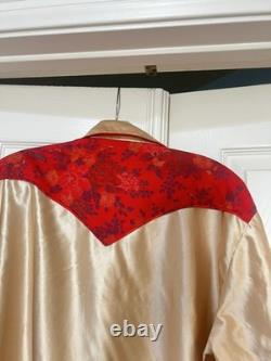 Rare 1950s H Bar C California Ranchwear Bright Gold Red Western Shirt Large