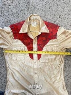 Rare 1950s H Bar C California Ranchwear Bright Gold Red Western Shirt Large