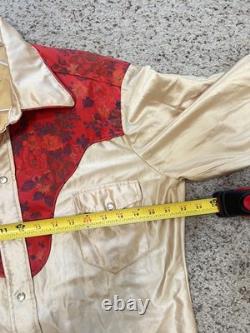 Rare 1950s H Bar C California Ranchwear Bright Gold Red Western Shirt Large