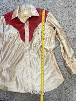Rare 1950s H Bar C California Ranchwear Bright Gold Red Western Shirt Large