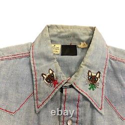 Rare 60s 70's Workwear Western Nature Pearl Snap Embroidered Custom Shirt Sz L