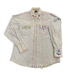 Rare 60s 70's Workwear Western Nature Pearl Snap Embroidered Custom Shirt Sz L