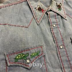 Rare 60s 70's Workwear Western Nature Pearl Snap Embroidered Custom Shirt Sz L