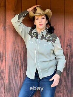 Rare H Bar C California Ranch Wear Western Shirt Embroidered 1950's Cowboy