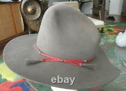 Rare VINTAGE Stetson NO. 1 QUALITY GUS style GREY western FEDORA Hat Large 7 3/8