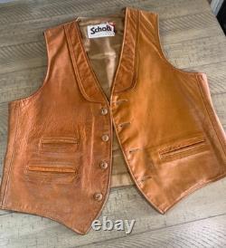 Rare Vintage 70s SCHOTT 3-Pocket Leather Western Cowboy Boho Vest Size L USA