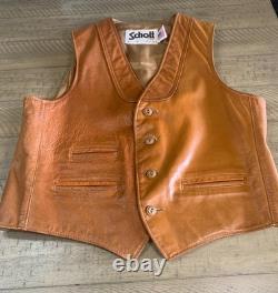 Rare Vintage 70s SCHOTT 3-Pocket Leather Western Cowboy Boho Vest Size L USA