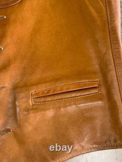 Rare Vintage 70s SCHOTT 3-Pocket Leather Western Cowboy Boho Vest Size L USA