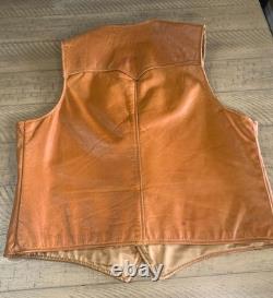 Rare Vintage 70s SCHOTT 3-Pocket Leather Western Cowboy Boho Vest Size L USA