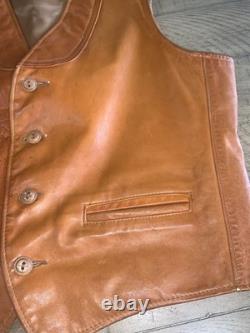 Rare Vintage 70s SCHOTT 3-Pocket Leather Western Cowboy Boho Vest Size L USA