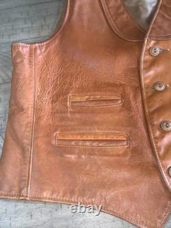 Rare Vintage 70s SCHOTT 3-Pocket Leather Western Cowboy Boho Vest Size L USA