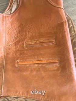 Rare Vintage 70s SCHOTT 3-Pocket Leather Western Cowboy Boho Vest Size L USA