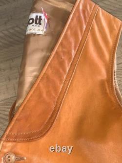 Rare Vintage 70s SCHOTT 3-Pocket Leather Western Cowboy Boho Vest Size L USA