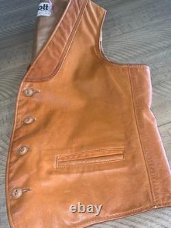 Rare Vintage 70s SCHOTT 3-Pocket Leather Western Cowboy Boho Vest Size L USA