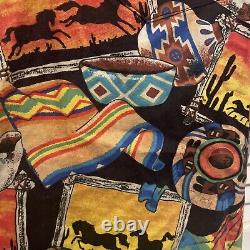 Rare Vintage Western Southwestern Colorful All over Print Snap Button Shirt