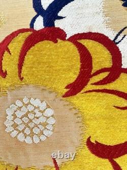 Rare antique Taisho modern, large embroidered Western flowers with gold