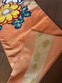 Rare antique Taisho modern, large embroidered Western flowers with gold