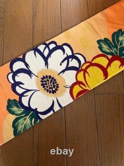 Rare antique Taisho modern, large embroidered Western flowers with gold