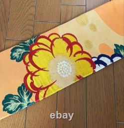 Rare antique Taisho modern, large embroidered Western flowers with gold