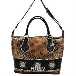 Raviani Western Duffel Bag In Antique Persian Carpet & Black Crocodile Leather