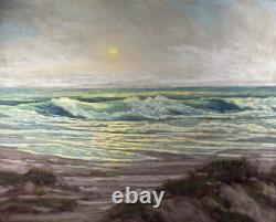 Raymond Nott California Coastline Vintage Moonlight Listed Antique Painting