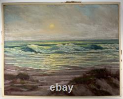 Raymond Nott California Coastline Vintage Moonlight Listed Antique Painting