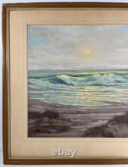 Raymond Nott California Coastline Vintage Moonlight Listed Antique Painting