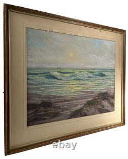 Raymond Nott California Coastline Vintage Moonlight Listed Antique Painting