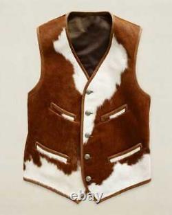 Real Cowhide Fur Leather/ Natural Hairy Skin/ Vintage Western Vest Waistcoat