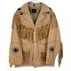 Real Leather Brand Vintage Tan Leather Fringe Embellished Western Jacket Large