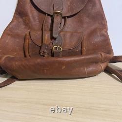Robert Chew Vintage 1960's Leather Backpack Distressed Rucksack 17X15 Book Bag