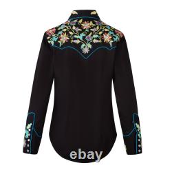 Rockmount Womans Black Vintage Floral Embroidered Western Shirt