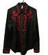 Roper Vintage Western NWTag Shirt Woman's Sz Lg Black Embroidered Pearl Snap LS