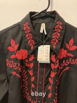 Roper Vintage Western NWTag Shirt Woman's Sz Lg Black Embroidered Pearl Snap LS