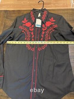 Roper Vintage Western NWTag Shirt Woman's Sz Lg Black Embroidered Pearl Snap LS