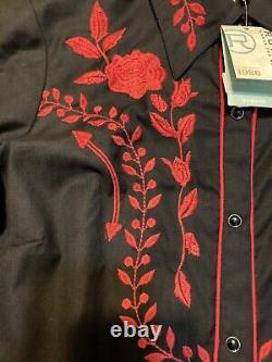 Roper Vintage Western NWTag Shirt Woman's Sz Lg Black Embroidered Pearl Snap LS