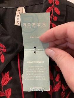 Roper Vintage Western NWTag Shirt Woman's Sz Lg Black Embroidered Pearl Snap LS